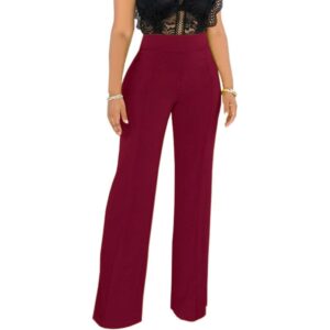 IyMoo Women Stretchy Wide Leg Pants Slacks Casual Back Zipper High Waisted  Straight Dress Long Pants Work(Wine Red) - IyMoo Apparel Sale